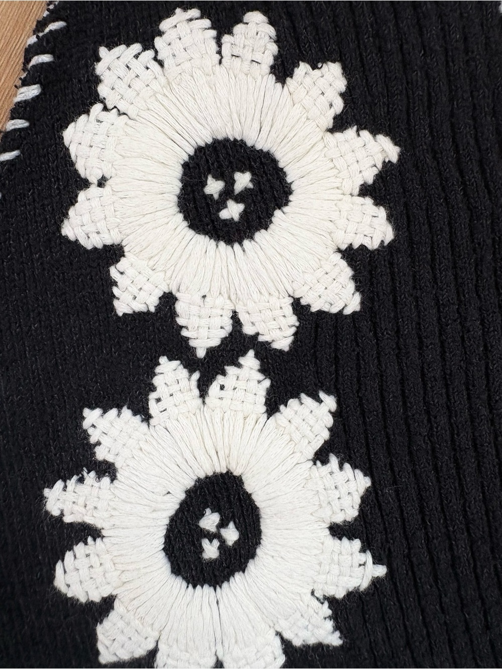 Pilcro Black Tank Top with Cream Daisy Crochet Appliqué - Picture 7 of 12